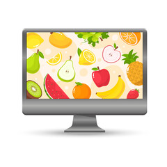 Wall Mural - Hand drawn computer monitor with a juicy fruit background