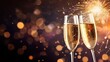 © Summit Art Creations - New Years celebration with fireworks and champagne glasses at night comeliness