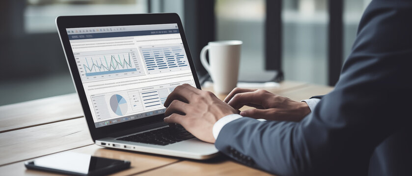 Business performance monitoring concept, businessman using laptop making correct mark Fill out online surveys, digital form checklists, questionnaires and assessments