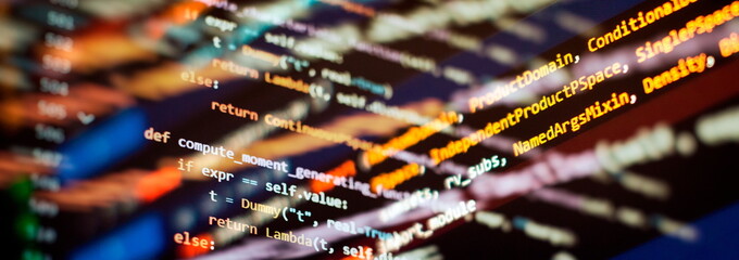 Python code computer screen. Mobile application design Concept.