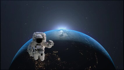 Wall Mural - astronaut in outer space on background of the night earth. elements of this image furnished by nasa.