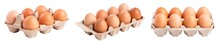 Collection Of PNG. Eggs In Carton Isolated On A Transparent Background.