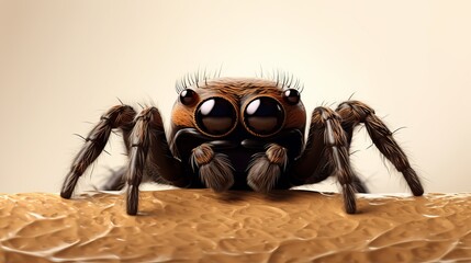 An illustration of a cute little juming spider with four eyes that is close up