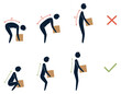© designer_things - Lifting technique safe movement. Safety. Correct and incorrect instruction for moving heavy packages for workers. Ergonomic movement for loading objects vector flat illustration