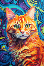 Abstract Orange Tabby Cat With Psychedelic Background