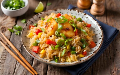 Wall Mural - Capture the essence of Pineapple Fried Rice in a mouthwatering food photography shot Generative AI