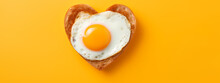 A delightful high-detail image of a heart-shaped fried egg