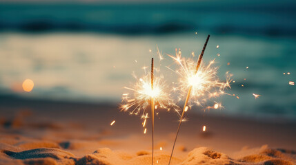 two sparkler on the beach at evening 