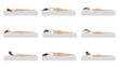 Correct and incorrect sleeping body posture. Healthy sleeping position spine in various mattresses and pillow. Caring for health of back, neck. Comparative vector illustration