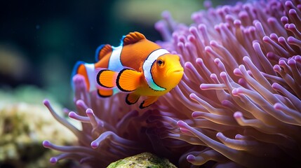 Wall Mural - A colorful reef is home to vibrant clown fish.