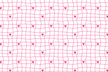 Seamless Pattern With Pink Hearts On White Background. Vector St Valentines Day Checked Pattern. Girl Baby Shower Cute Background. Love Wallpaper