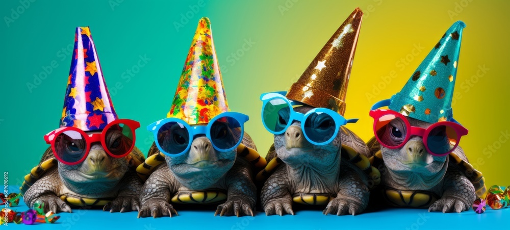 Turtle Celbrating Happy Birthday, carnival, New Year's eve, sylvester or other festive ...