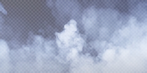 Realistic blue smoke steam. Vector smoke screen on a transparent background.