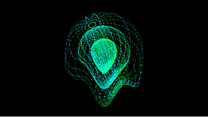 Wall Mural - Abstract green sphere with connecting dots and lines with glitch effect.. Wireframe technology sphere. Big data visualization. Vector illustration.