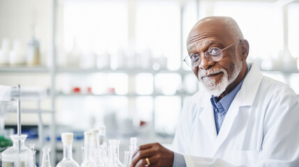 Wall Mural - oldest man do an experiment in a scientist's laboratory