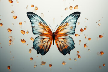 Wall Mural - Abstract and minimal depiction of a butterfly in flight, using computer graphics to create a contemporary and dynamic representation.