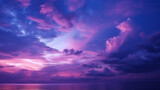 Fototapeta Niebo - Deep purple magenta violet navy blue sky. Dramatic evening sky with clouds. Colorful sunset background for design. Dark shades. Cloudy weather. Storm. Fantasy fantastic.