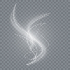 Wall Mural - Wavy glowing white line of speed. Magic light trail of glittering comet tail. Luminous neon shape wave twirl. Neon blurry lines at motion. Glitter glow waves and sparkling flare tails. Vector