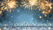© oatawa - Vintage gold and blue Fireworks and bokeh in New Year eve and copy space. Abstract background holiday.