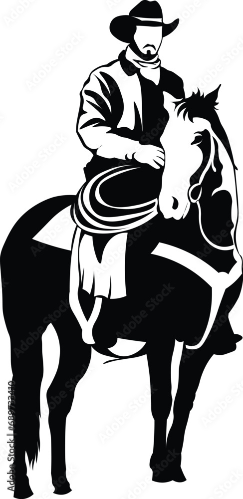 Cartoon Black and White Isolated Illustration Vector Of A Cowboy Riding ...