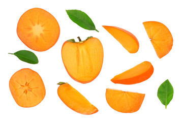 Wall Mural - Sliced persimmon isolated on a white background, top view