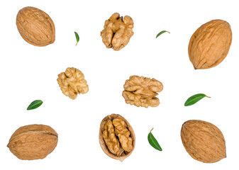 Wall Mural - Walnuts isolated on a white background, top view