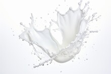 High Speed Capture Of A Milk Splash Suspended In Mid Air, Isolated On White Background