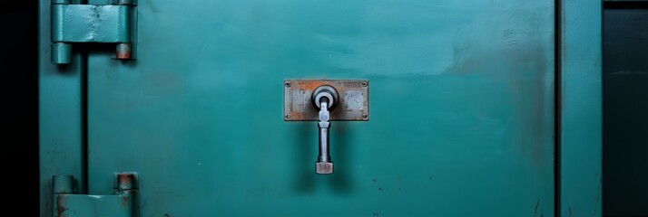 Wall Mural - Front view of closed door of old security safe box, bank vault door for background or wallpaper