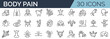Set of 30 outline icons related to body pain. Linear icon collection. Editable stroke. Vector illustration