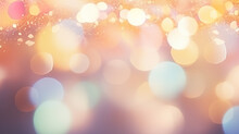 Abstract Blur Bokeh Banner Background. Rainbow Colors, Pastel Purple, Blue, Gold Yellow, White Silver, Pale Pink Bokeh Background