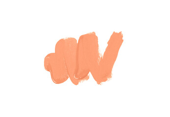 smear of lipstick isolated on white background, trending color of the year 2024 peach fuzz.