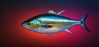  a close up of a fish on a red, blue, and pink background with a blurry back ground.