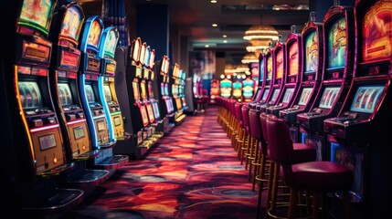 Wall Mural - Rows of Colorful Slot Machines in a Casino Hall