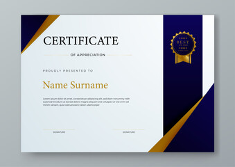 White blue and gold vector professional and modern award corporate certificate design template