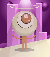 ai alien eye head looking up with purple buildings and planets illustration layer