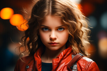 Poster - Young girl with blue eyes and red jacket.