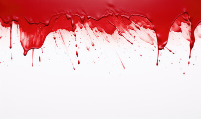 Sticker - Thick red paint dripping down a white surface, creating a bold and vivid contrast for a background.