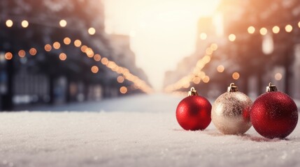 Poster - Christmas decorations on bokeh background. New Year concept. Copy space. with a blurred background