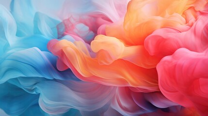 Wall Mural -  a multicolored cloud of smoke is seen in this artistically painted image of a blue, red, yellow, and pink smoke.