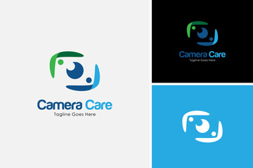 Sticker - Creative camera care icon logo design vector, healthy vision for healthcare logo design template
