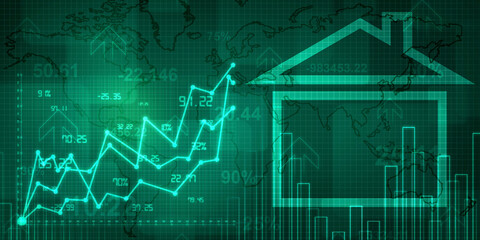 Sticker - 2d illustration Growth in real estate shown on graph