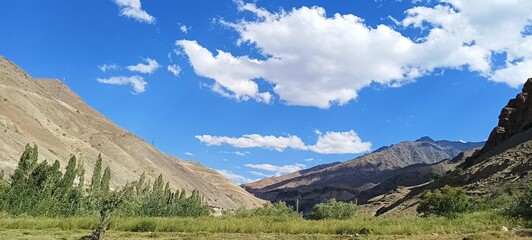 panorama of the mountains, with blue sky