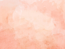 Pastel Peach Fuzz Beige Watercolor Background. Abstract Watercolor Beige Nude And Peach Fuzz Color Gradient Background With Light Copy Space In Center For Design
