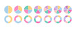 Ring section template. Circular structure chart divided into multicolor segments. Piechart with segments and slices. Circle graph. Pie diagram. Set schemes with sectors. Vector illustration