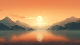 Fototapeta Natura - Mesmerizing picture of the morning sea on a beautiful mountain background.  AI generated illustration.