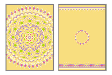 Wall Mural - Set of two mandala cards or backgrounds on a jasmine yellow background.
