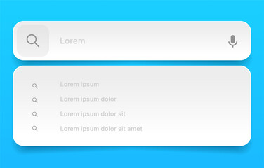 Leinwandbilder - Search Bar with suggestions for UI UX design and web site. Search Address and navigation bar icon. Collection of search form templates for websites. Search engine web browser window template.
