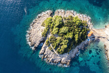 Aerial View of islands on the peninsula at Priscapac on the Island of Korcula, Croatia.