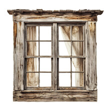 Old Wooden Window With Curtains, Cut Out