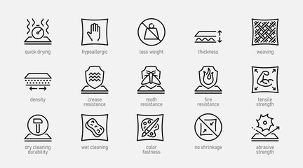 Fabric Properties and Characteristics Vector Icon Set